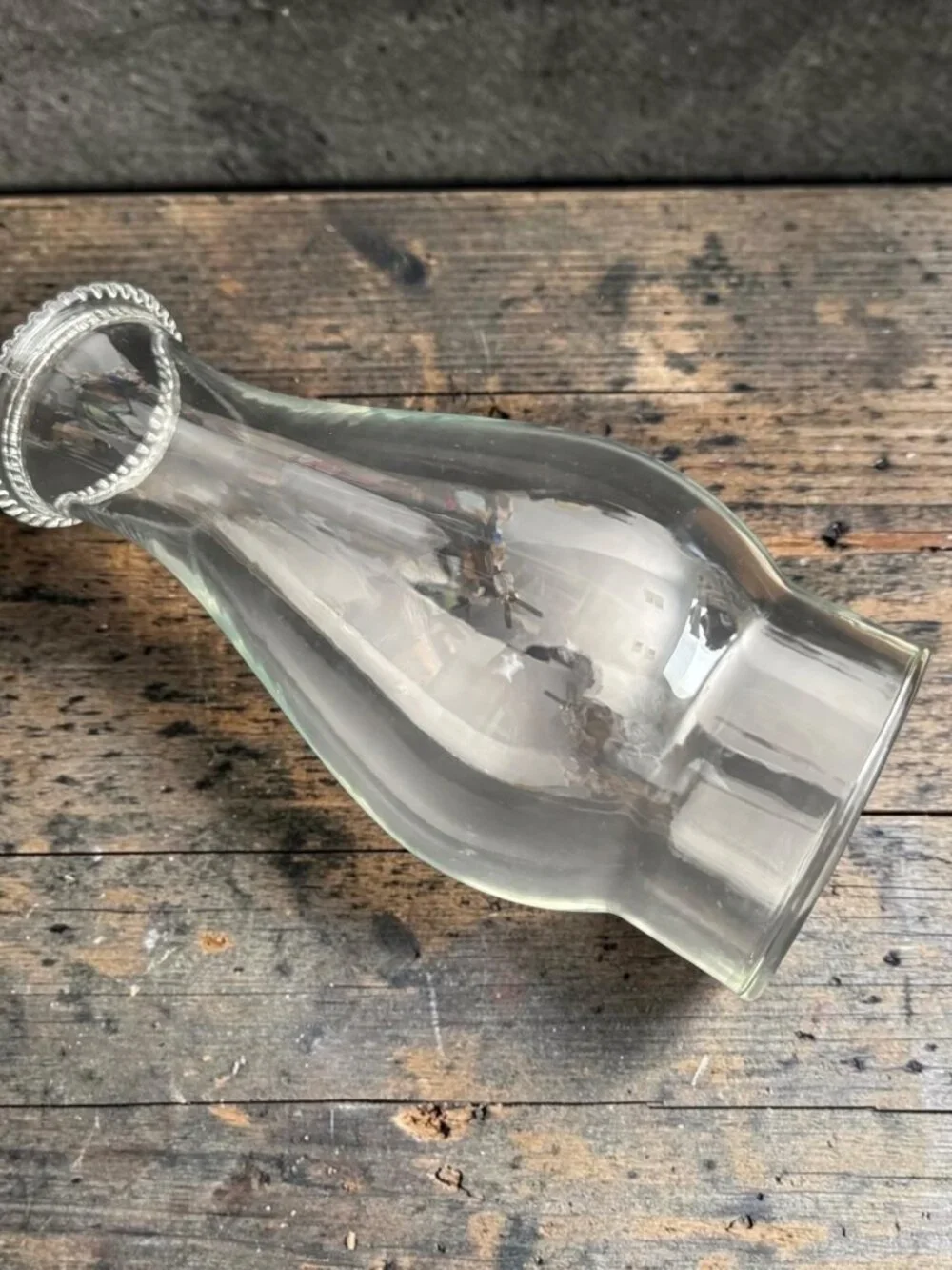 Clear Glass Hurricane Lamp Shade With Beaded Top Edge Vintage Replacement Globe